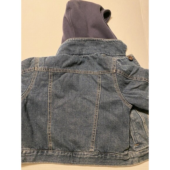 Jean Denim Jacket Boys M 5/6 LEE Pipes Hooded Fleece Lined Warm Coat Patches Y2K - Picture 12 of 16